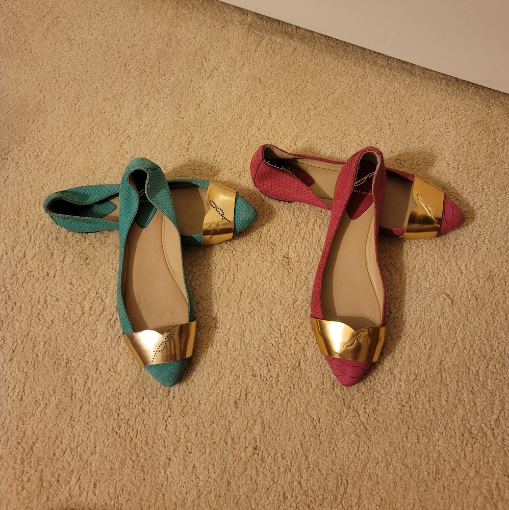 Brian Atwood Snakeskin Print Flats Bundle